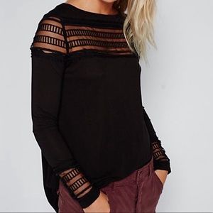 Free people black long sleeve tee Roxie mesh